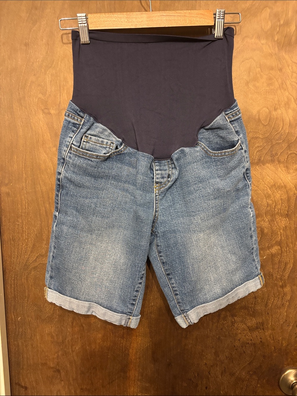 Old Navy Denim Maternity Bermuda Shorts with Navy Waist Panel